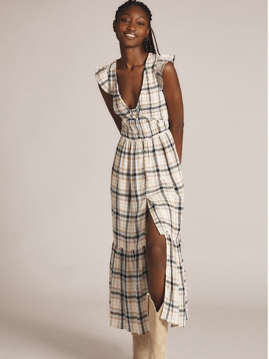 Anthropologie Dresses & Skirts - Anthropologie Peregrine Midi Dress Neutral Plaid size XL